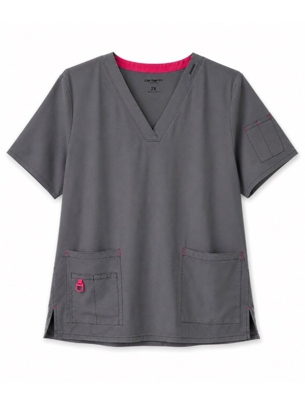 Carhartt Force Women’s Scrub Top Gray Pink Trim 2X Plus Size V-Neck